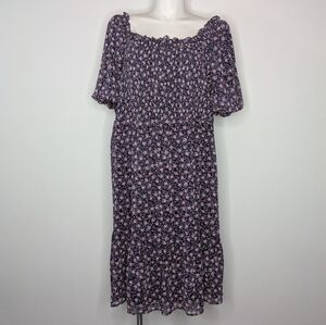 NWT Lauren Conrad Purple Pink Ditsy Floral Short Sleeve Dress 4X